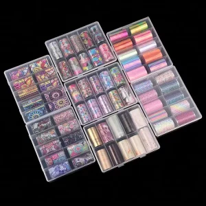 Mix Designs Nail Art Transfer Foil Stickers 10 Rolls with Brand Logo Plastic Glue Decals