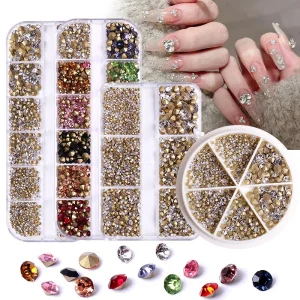 Mixed Color Pointed Back Glass Rhinestones Mixed Size Round Nail Art DIY Decorations
