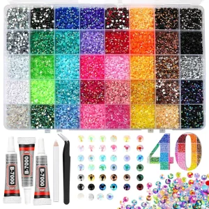 Mixed Color Resin Flat Back Nail Art Rhinestones with Tweezer B7000 Jewelry Glue