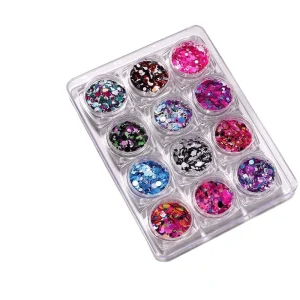 Mixed Colors 12pcs Set Colorful Nail DIY Sticker Decorations Manicure Nail Art Glitter Decoration