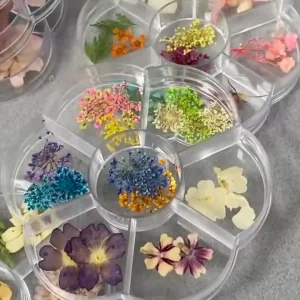 Mixed Dried Flowers Nail Decorations 3D Nail Art Designs with Rhinestones Stickers and Decals Accessories