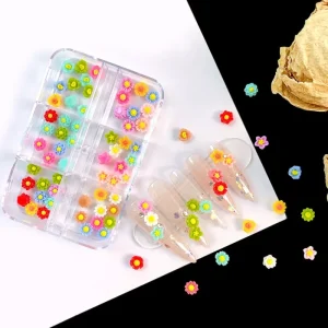 Mixed Flower 3D Nail Charms Kit 6 Grids Colorful Daisy Resin Art Jewelry for DIY Decoration