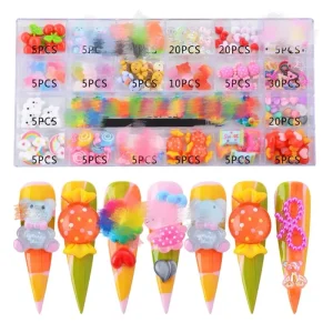 Mixed Kawaii Candy Nail Art Gummy Bear Cat Resin Fruit Cute 3D Nail Charms