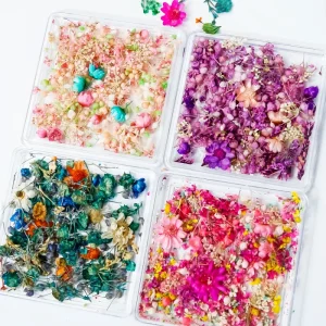 Mixed Mini Dried Flower 3D Nail Art Decorations DIY Manicure Supplies with Stickers Decals Accessories Designs