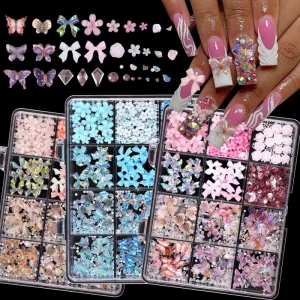 Mixed Nail Art Decorations Five-Petal Flower Ice-Transparent Three-Dimensional Butterfly Stickers Decals