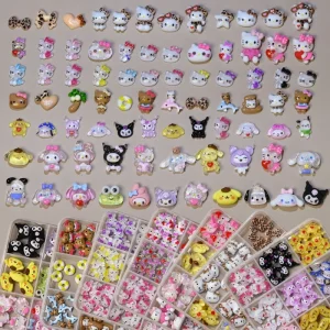Mixed Style 12 Grids Resin Cat Dog Nail Charms 3D Cartoon Puppy Kitty Cabochons DIY Manicure Nail Art Decoration