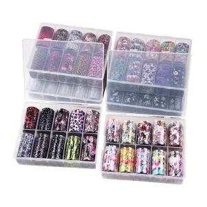 Mixed Style 2D Nail Art Decoration Transfer Paper Foil Wrap Stickers New Colorful Pattern with Holographic Flowers Butterflies