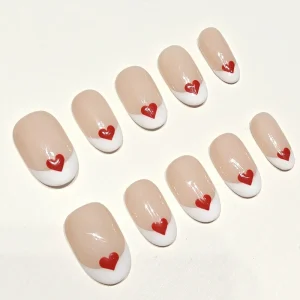 Muhaha Trend Design Brand PMMA Press On Nails French Heart Design Short Length with Glue for Finger