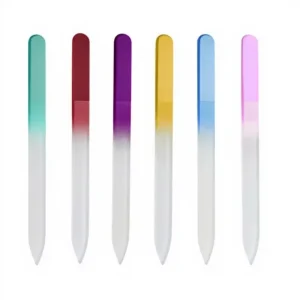 Multi Color Crystal Glass Nail Polishing Buffer Custom Printed Logo Single Side Grinding Strip Gift Box Pack Manicure Nail File