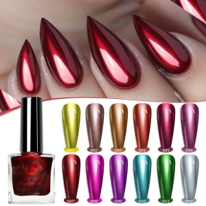 Multi Color Glossy Nail Polish Quick Dry Long Lasting with No Bake Formula and Metal Mirror Effect