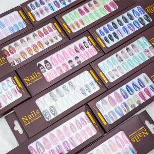 Multi color False Nails Professional French Flower Design Artificial Fingernails Acrylic Nails Press on With Packaging Box