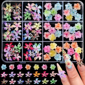 Multicolor 3D Nail Charms Flat Back Resin Soft Carved Ice Crystal Flower Nail Jewelry Three Dimensional Lily Flower Decors Art