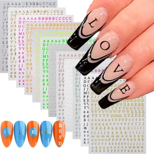 Multicolor A-Z Alphabet Nail Stickers 3D Luminous Self-Adhesive Nail Decals for Nail Art Scrapbooking Phone Case Deco