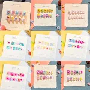 Multiple Styles Cute Kid False Nails Cartoon Flower and Rabbit Press on Nails Short Round High Quality