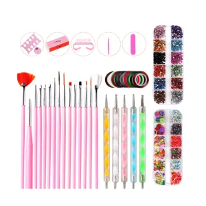 NAK002 37 Piece Complete Professional Nail Kit Dusting Brush Strip Liner Toe Separator Tool Set Retail Gift Box