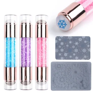 NAP014 Double Head Plastic and Silicone Nail Art Stamping Kit with Scraper for Manicure Set Tools