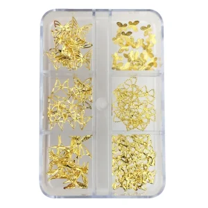 NEW 6 Grid Mixed Design Nail Alloy Butterfly Pattern Nail Jewelry 3D Nail Decorations for Beauty