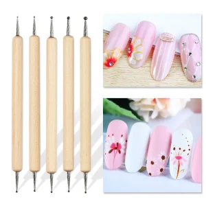Nail 5pcs Set Wooden Dotting Pen Rhinestones Picker Nail Art Pen Embossing Pen 2 Ways Nail Art Tools Dotter