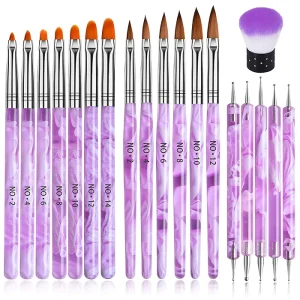 Nail Acrylic Brushes Set 6PCS Professional Crystal Handle Nail Art Drawing Brushes for Nail Extension