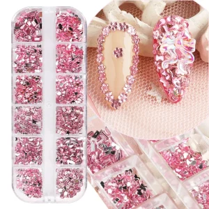 Nail Art Accessories 12 Grid Flat Back Mix Shapes AB Glass Rhinestones 3D Diamond Nail Decorations 1440pcs Box