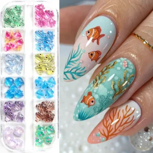 Nail Art Accessories 12 Grid Ocean Style 3D Cartoon Little Fish Dolphin Nail Decoration