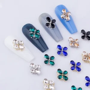 Nail Art Alloy Flowers Glass Rhinestone 3D Nail Ornament Accessories Nail Charms for Decoration