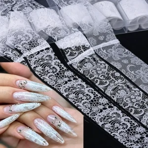 Nail Art Black White Lace Transfer Foil Lace Transfer Nail Stickers 10pcs Set