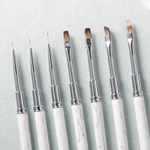 Nail Art Brush Liner Ombre Round Slant Gel Nail Brushes Flat White Metal Handle and Lid Nylon Material for Nail Art Decoration