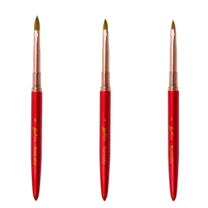 Nail Art Brush Red Metal Kolinsky Nylon Hair Acrylic 3D Brush Crimped Oval Shape Manicure Carving Painting Nail Powder