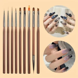 Nail Art Brush Set Brown Handle Liner UV Gel Painting Nail Pen Flower Sweeping Manicure Tools