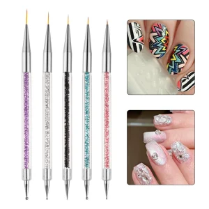 Nail Art Brushes 5pcs Double Ended Acrylic Nail Brush Set Liner Brushes and Dotting Pens for French Nails
