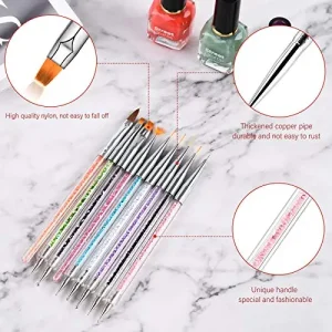 Nail Art Brushes 9PCS Brushes with Nail Liner Brush Dotting Pens for Home Use and Professional Nail