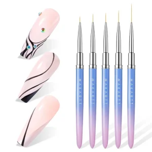 Nail Art Brushes Set 5pcs Liner Brushes for Nail 7/9/11/15/25mm Thin Nail Art Design Brush with Cap Polish