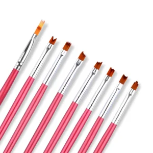 Nail Art Brushes Set of 8 Wooden Handle Petal Pattern Irregular Hair Tips Pens Nylon Crimped