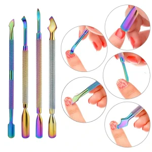 Nail Art Dead Skin Push and Dead Skin Shovel Cuticle Pusher UV Gel Remover Stainless Steel Colorful Manicure Pedicure Tools