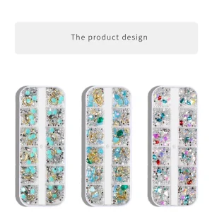Nail Art Decals Diamond Jewelry 3D 12 Grid box Mix Rhinestone Nail Decoration Set