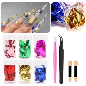 Nail Art Decoration Kit 10pcs Nail Art Foil Sticker Set With Curved Tweezers