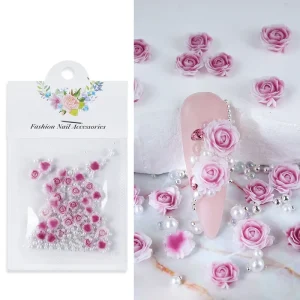 Nail Art Decorations 3D Resin Rose Flowers Nail Acrylic Flower Charms for Valentine’s Nail Art