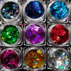 Nail Art Decorations Resin 12 PCS Shiny Gold and Silver Star Glitters Holographic Colorful Shimmers