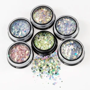 Nail Art Decorations Sequins Glitter Hexagon Flakes Glitter Mixed Colors Shiny 3D Ultra thin Flakes Manicure Tools 6 Boxes Set