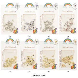 Nail Art Diamond Charms Set 8 Styles Metal Nail Jewelry for DIY Manicure 3D Nail Decorations for Acrylic Gel Nails