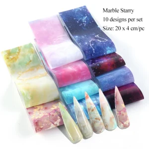 Nail Art Foils Sheet Holographic Laser Sticker Transfer Nail Tips Rainbow Japanese Starry Paper Marble Pattern Constellation