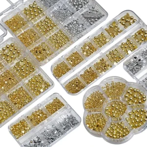 Nail Art Jewelry Boxed Half Sphere Solid Pearls Punk Style Gold Silver Resin Pearl Wearable Nail Decor Accessories Logo