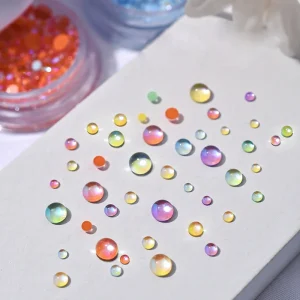 Nail Art Jewelry Candy Color Mermaid Illusion Round Glass Crystal Beads Mixed Nail Art Nail Decoration Diamond