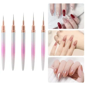 Nail Art Line Pen with Metal Handle Nylon Brush Colorful Ultra Fine Tip for Professional Nail Art Painting Flower Lines Drawing