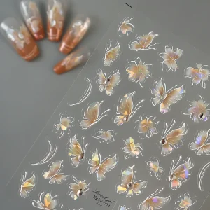 Nail Art Manicure Designs Laser Butterfly Self Adhesive Nail Sticker 5D Decoration Decals
