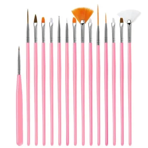 Nail Art Manicure Tools 15pcs Plastic Handle Nail Brush Set Design Gel Polish Painting Drawing Acrylic Gel Nail Brushes