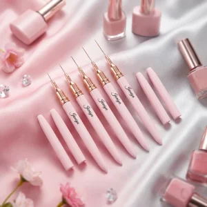 Nail Art Pink Metal Handle UV Gel Paint Brush Thin Liner Brush Striping Brush