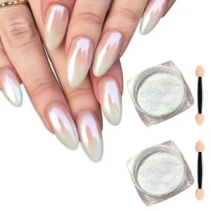 Nail Art Salon Chrome Pearl Aurora Powder For Acrylic Nails Resin Super White Glitters Pigment With Mirror Effect