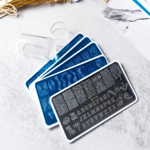 Nail Art Stamping Plate Kit Stainless Steel and Plastic Flower Design Gel Tools Plate Stocks
